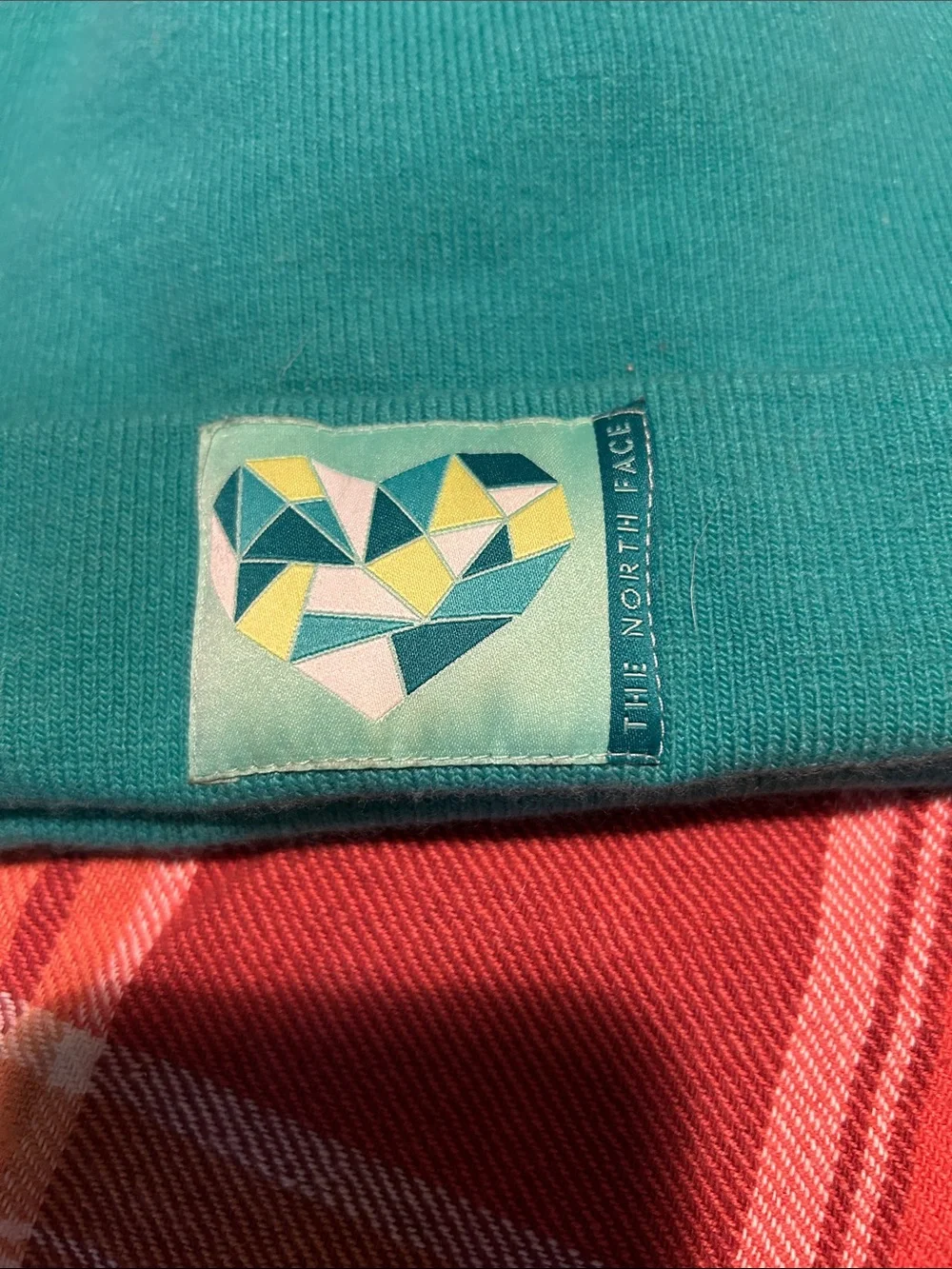 The North Face Teal Kids Knit Beanie with Geometric Heart Patch